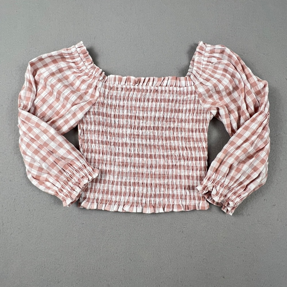 Cottagecore Top Gingham Smocked Crop Top Womens Small Pink Balloon Sleeve Mi Ami